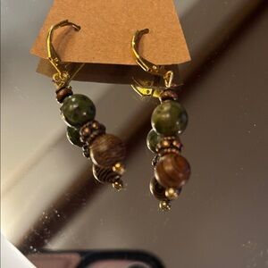 Chic Beaded Earrings with Green and Brown Accents
